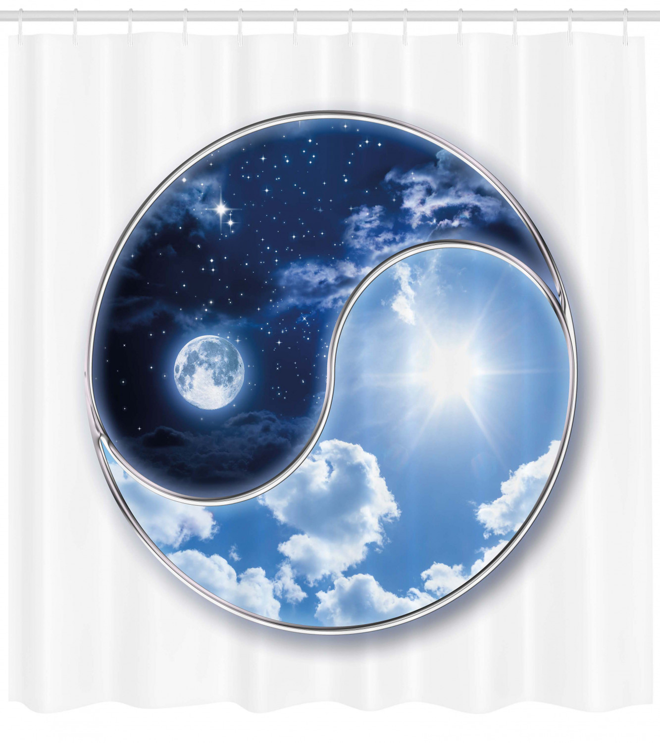 Sun and Moon Figures Space Shower Curtain for a Counterculture Bathroom
