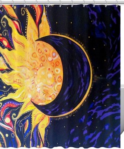 Sun and Moon Print Fabric Shower Curtain for Boho-Inspired Bathroom Decor