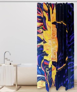 Sun and Moon Print Fabric Shower Curtain for Boho-Inspired Bathroom Decor