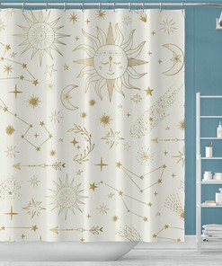 Sun and Moon Shower Curtain with Ivory Background for Bathroom Decor