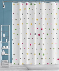 Sun and Moon Shower Curtain with Ivory Background for Bathroom Decor