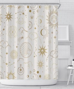 Sun and Moon Tarot Shower Curtain, White Gold Bathroom Decor with Mystical Abstract Creative Design