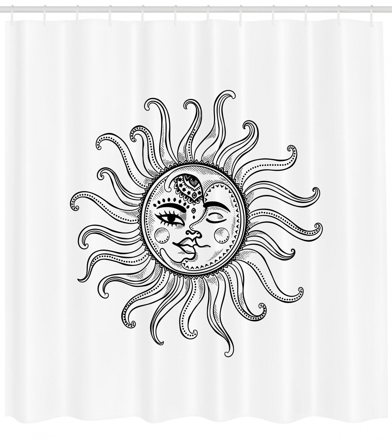 Sun and Moon Tribal Star Moon Symbols Printed Shower Curtain with Cloth Fabric Designs, Unique for Bathroom Decor