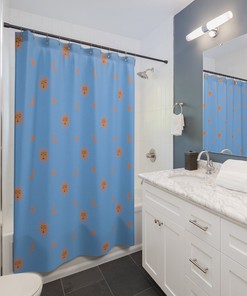 Sun and Moon on Light Blue Shower Curtain for Celestial Bathroom Decor