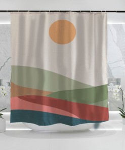 Sun and Mountain Shower Curtain for Bathroom Decor