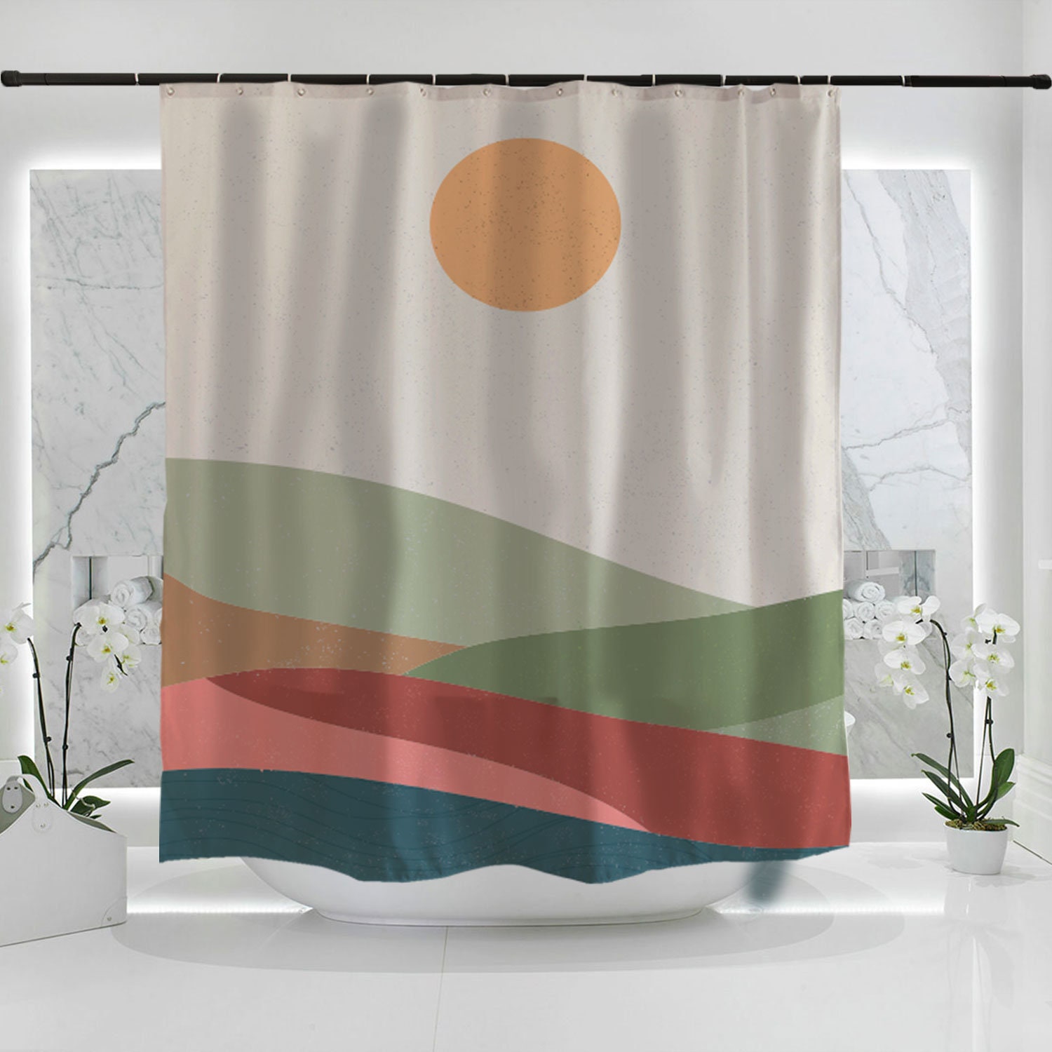 Sun and Mountain Shower Curtain for Bathroom Decor