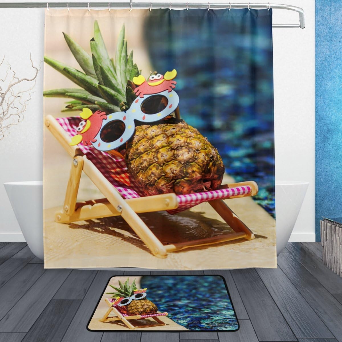 Sunbathing Pineapple Unique Shower Curtain, Waterproof Bathroom Decor