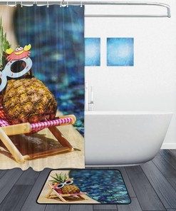 Sunbathing Pineapple Unique Shower Curtain, Waterproof Bathroom Decor