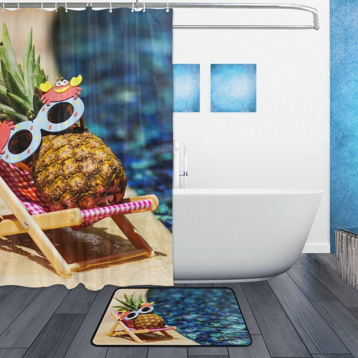 Sunbathing Pineapple Unique Shower Curtain, Waterproof Bathroom Decor
