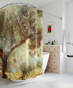Sunbeam Streams through the Olive Tree Shower Curtain, Cloth Fabric Waterproof Design for Bathroom Decoration 
