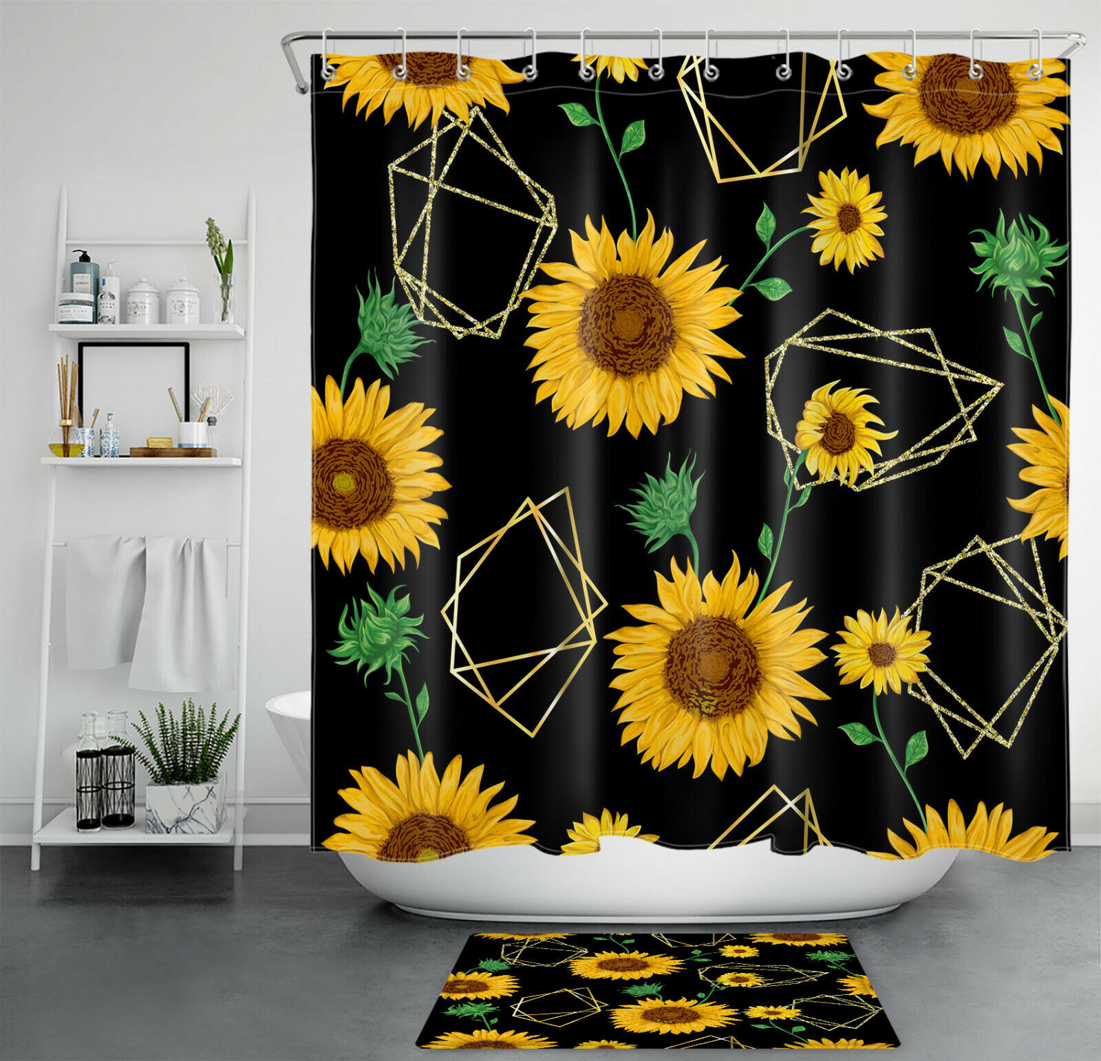Sunflower Abstract Black Shower Curtain: A Bold Statement For Your Bathroom