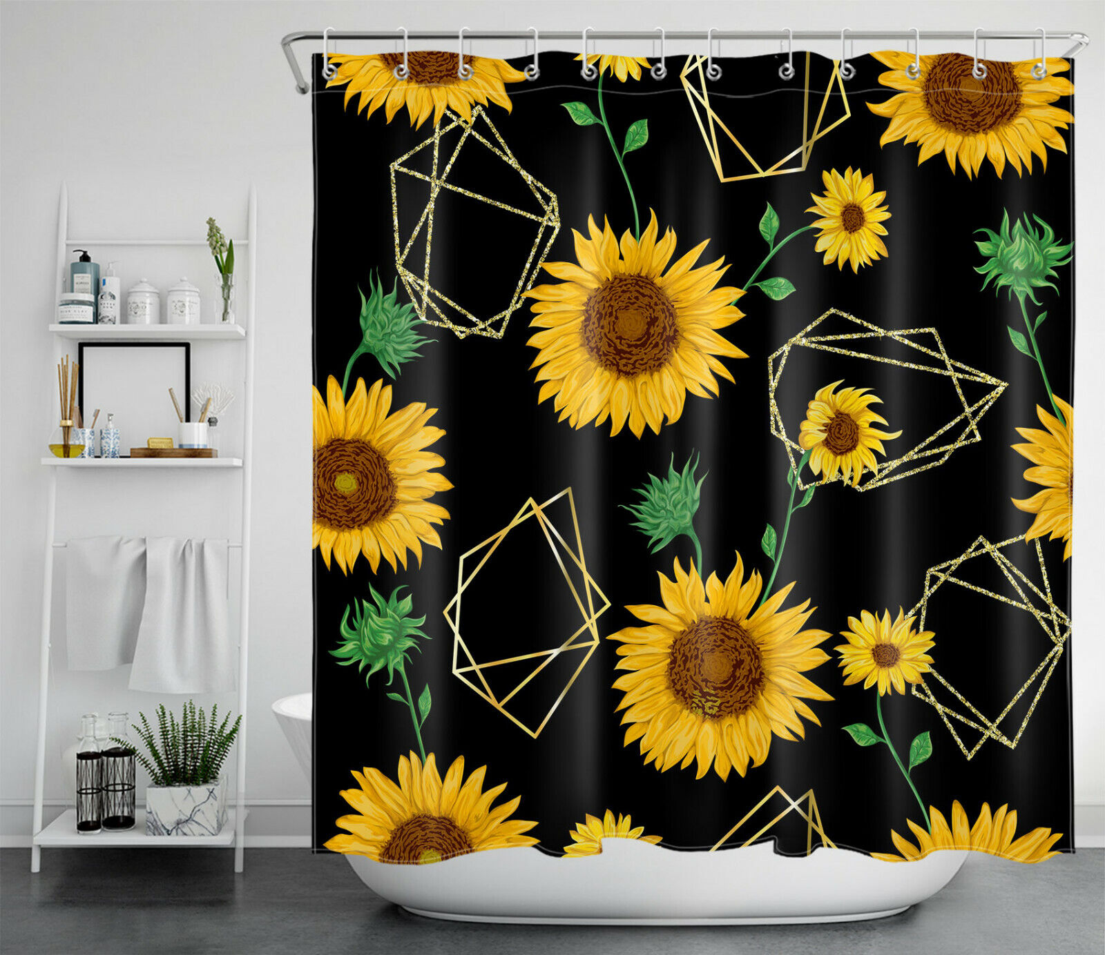 Sunflower Abstract Black Shower Curtain: A Bold Statement For Your Bathroom
