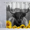 Sunflower And Highland Cow Printed Shower Curtain For Bathroom Decor