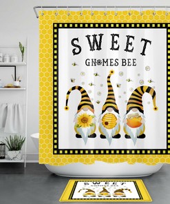 Sunflower Bee Gnome Shower Curtain Rustic Farmhouse Funny Bathroom Decorations