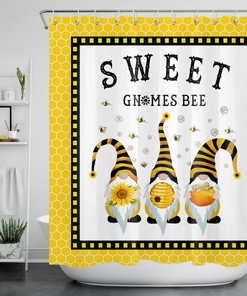 Sunflower Bee Gnome Shower Curtain Rustic Farmhouse Funny Bathroom Decorations