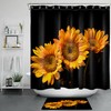 Sunflower Black Background Shower Curtain Farm Flowers Print 