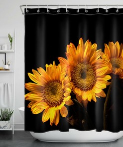 Sunflower Black Background Shower Curtain Farm Flowers Print