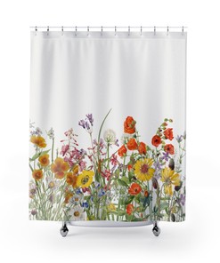 Sunflower Boho Bathroom Decor - Botanical Floral Shower Curtain, Nature Theme, Unique Home Decor Idea
