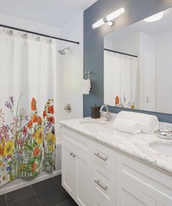 Sunflower Boho Bathroom Decor - Botanical Floral Shower Curtain, Nature Theme, Unique Home Decor Idea