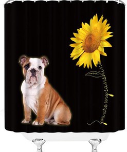 Sunflower Bulldog Shower Curtain Funny Bulldog with Sunflowers, Dog Lover Puppy Kids Creative Animal Bathroom Curtain