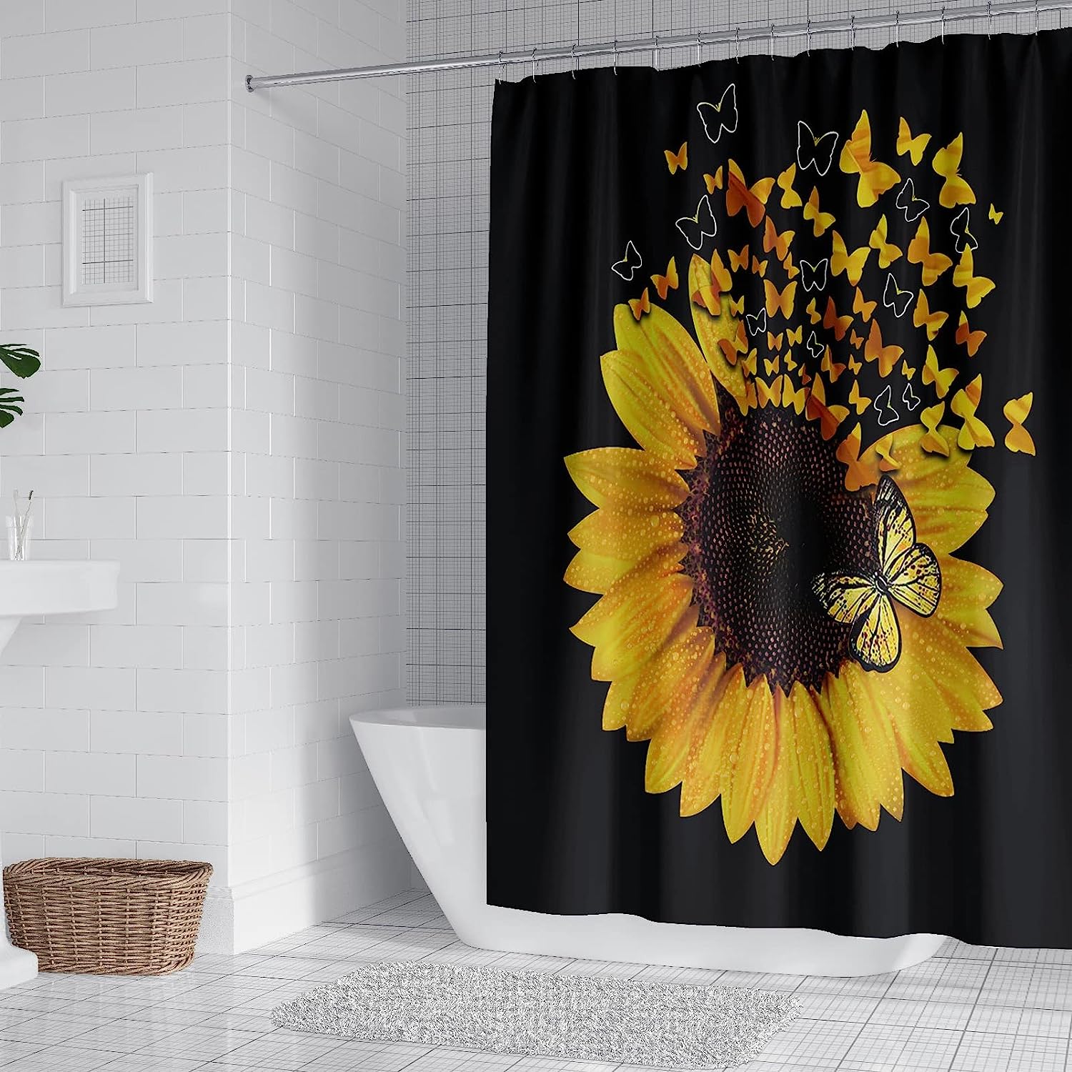 Sunflower Butterfly Shower Curtain For A Cheerful And Bright Bathroom - Image 2