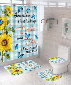 Sunflower Butterfly Shower Curtain Set with Bathroom Rug and Toilet Cover Lid