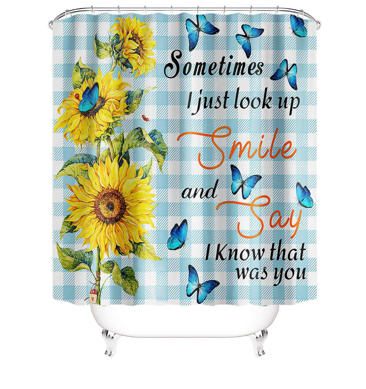 Sunflower Butterfly Shower Curtain Set with Bathroom Rug and Toilet Cover Lid