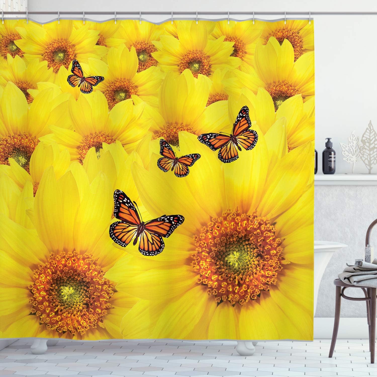 Sunflower Close-Up Details Shower Curtain For Bright Bathroom Decor