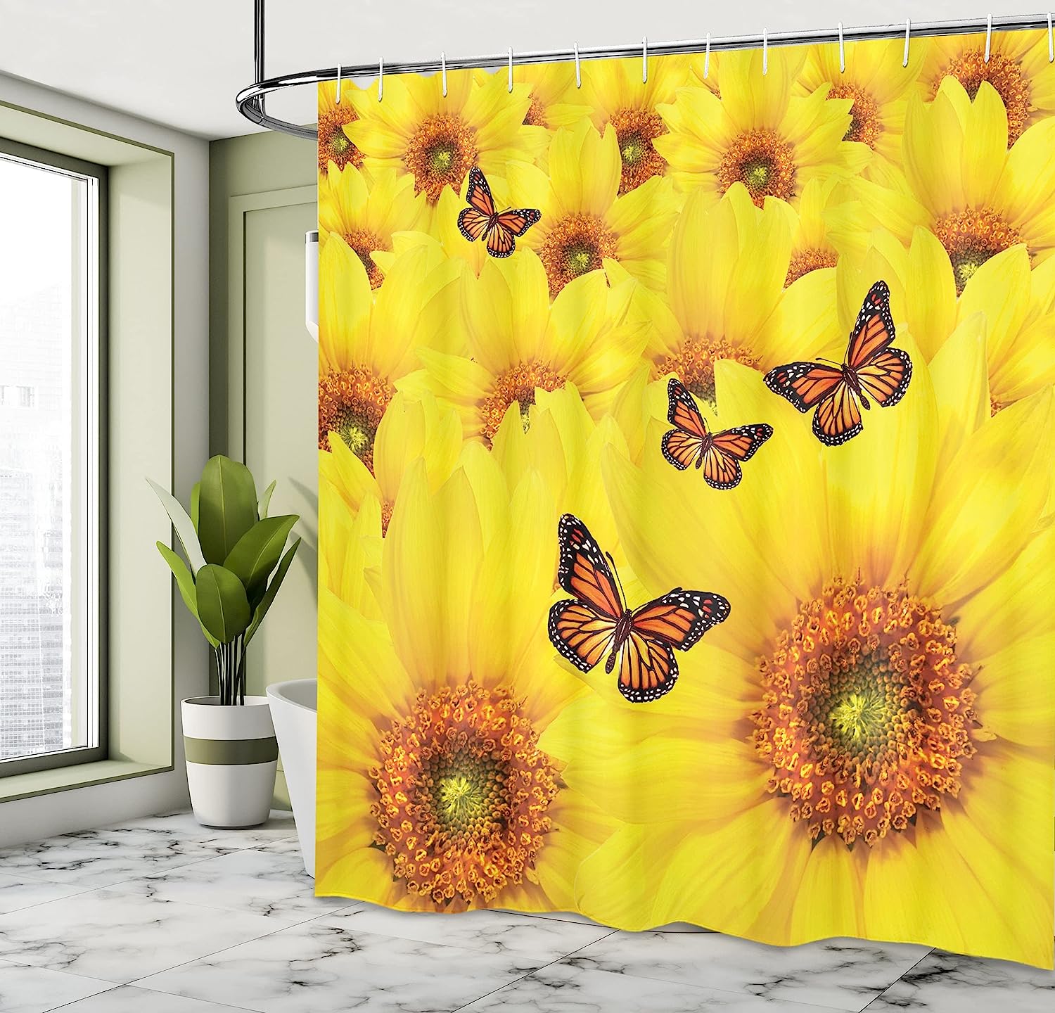 Sunflower Close-Up Details Shower Curtain For Bright Bathroom Decor - Image 4