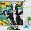 Sunflower Cow Shower Curtain - Rustic Wood Board Retro Bathroom Decor