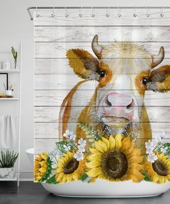 Sunflower Daisy Farm Cow Funny Shower Curtain - Cute Bathroom Decor