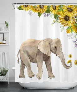 Sunflower Elephant Shower Curtain, Unique Vintage Bathroom Decor