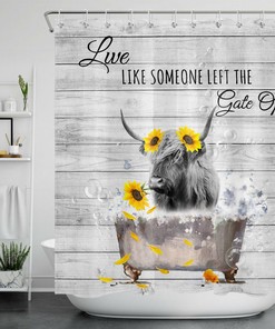 Sunflower Farmhouse Highland Cow Shower Curtain Funny Bathroom Accessory