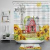 Sunflower Farmhouse Rustic Wood Barn Bathroom Shower Curtain with Hooks