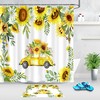Sunflower Field Shower Curtain With Rustic Wood Background