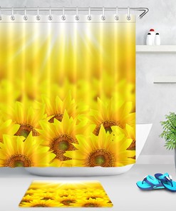 Sunflower Field Sunshine Shower Curtain - Waterproof Fabric with Beautiful Floral and Nature Print