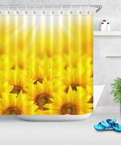 Sunflower Field Sunshine Shower Curtain - Waterproof Fabric with Beautiful Floral and Nature Print