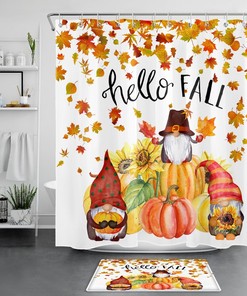 Sunflower Floral Pumpkin Fall Funny Gnome Shower Curtain - Autumn Bathroom Decor