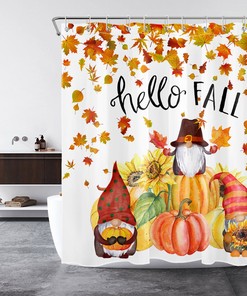 Sunflower Floral Pumpkin Fall Funny Gnome Shower Curtain - Autumn Bathroom Decor
