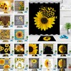 Sunflower Floral Shower Curtain with Black and White Stripes for Chic Bathroom Decor