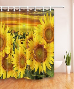 Sunflower Floral Sunset Shower Curtain - Waterproof Fabric, Beautiful Bathroom Decor with Floral Touches