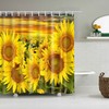 Sunflower Flower Setting Sun Waterproof Shower Curtain with Multi-Size Bathroom Hooks for A Perfect Fit