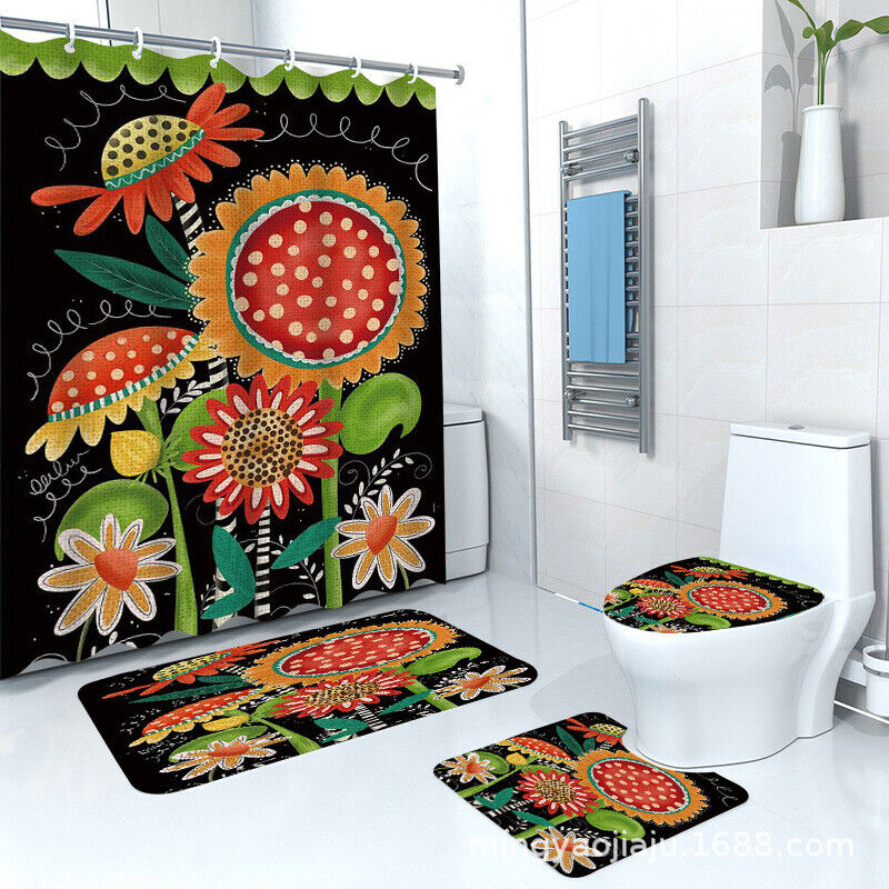 Sunflower Garden Waterproof Shower Curtain Set For Bathroom