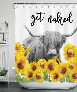 Sunflower Get Naked Highland Cow Shower Curtain Funny Bathroom Accessories