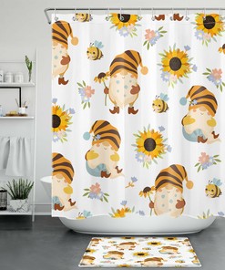 Sunflower Gnome Shower Curtain - Funny Cartoon Flower Bathroom Decor