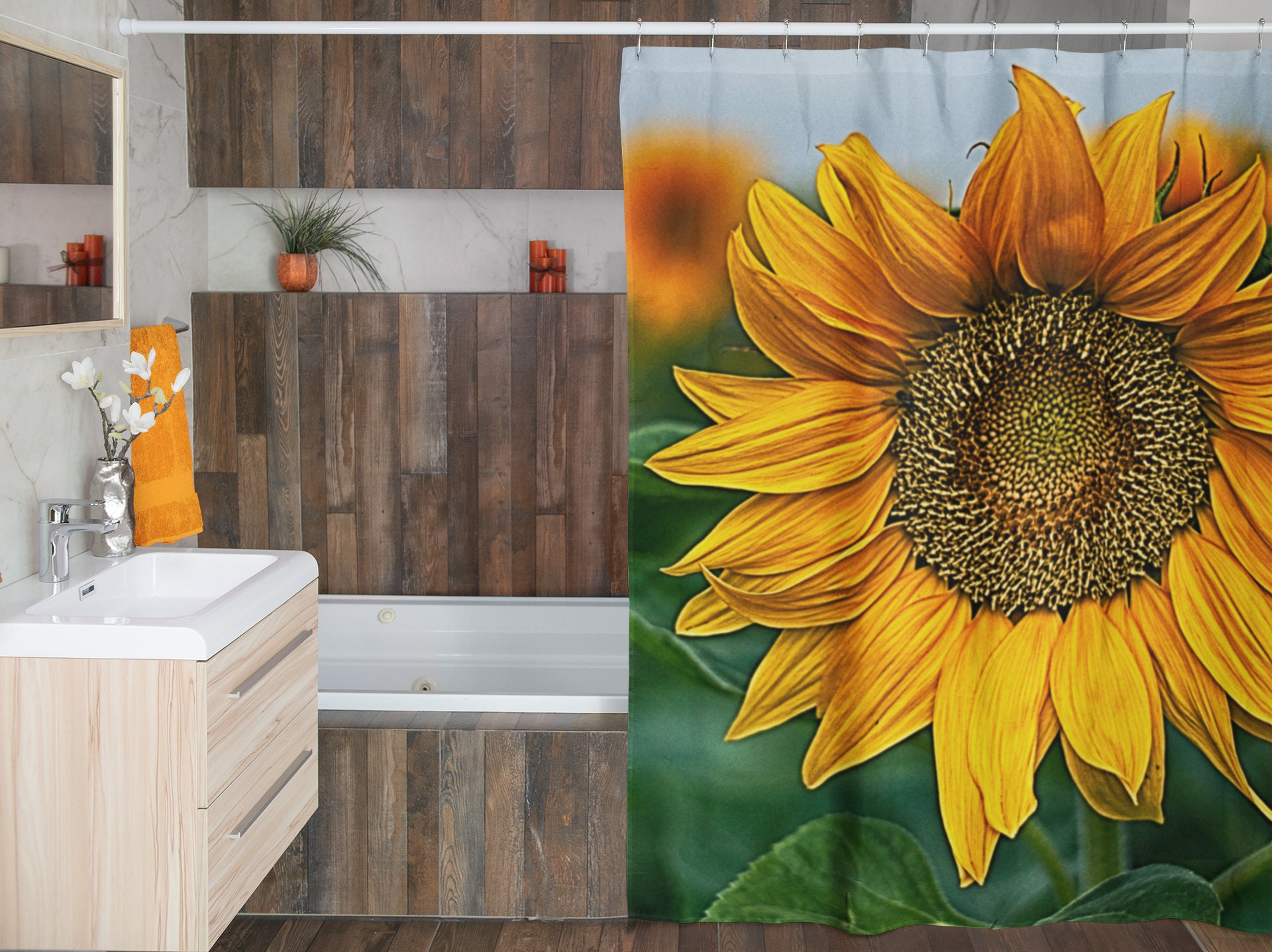 Sunflower Modern Farmhouse Shower Curtain - Perfect Wedding Gift