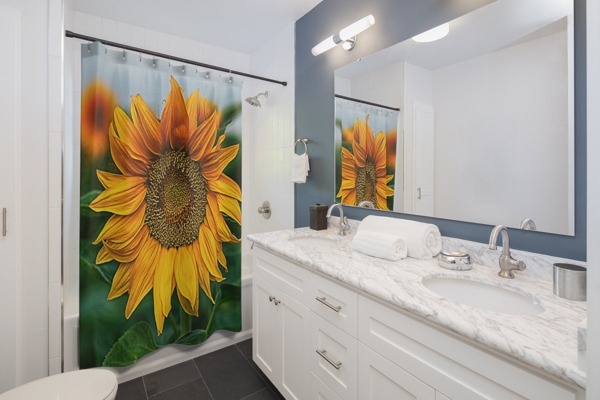 Sunflower Modern Farmhouse Shower Curtain - Perfect Wedding Gift