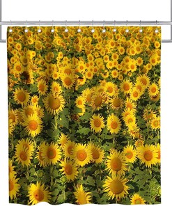 Sunflower Nature Floral Vintage Shower Curtain Ideas Waterproof Washable Green Yellow