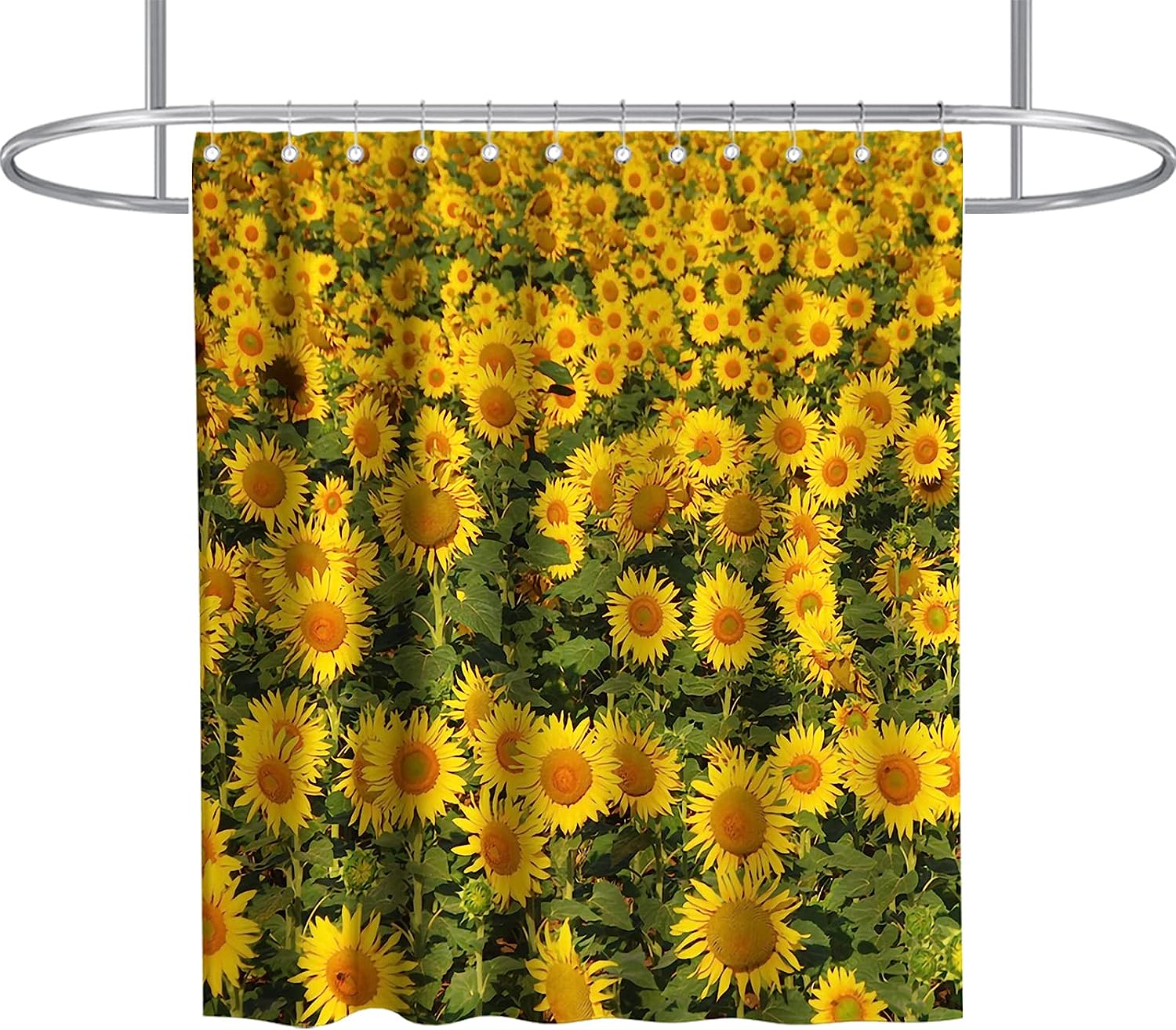 Sunflower Nature Floral Vintage Shower Curtain Ideas Waterproof Washable Green Yellow