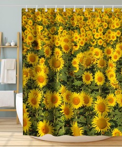 Sunflower Nature Floral Vintage Shower Curtain Ideas Waterproof Washable Green Yellow